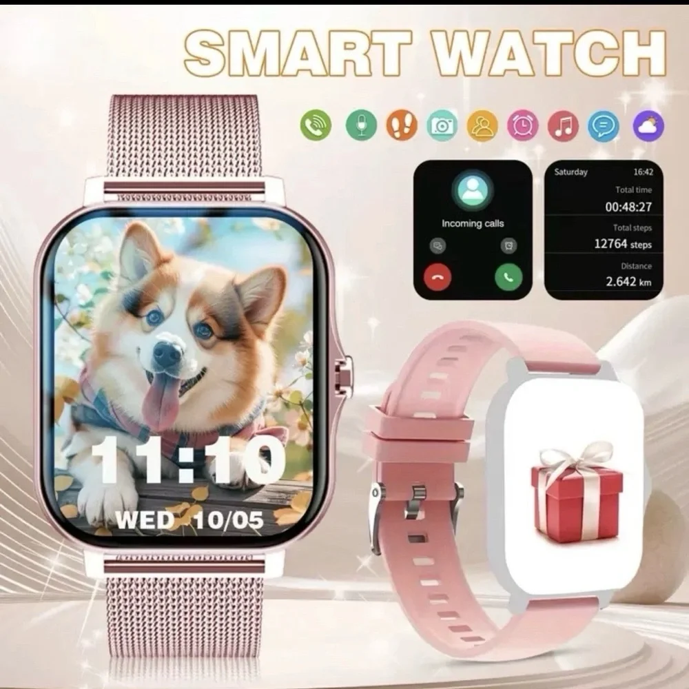 Smart Watch Pink Bluetooth for iPhone Android Samsung Men Women Fitness Tracker